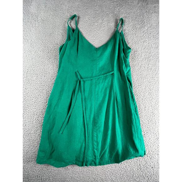 Lush Dress Women Medium Green Spaghetti Strap Mini Linen Button Front Wrap Lined - Picture 5 of 8
